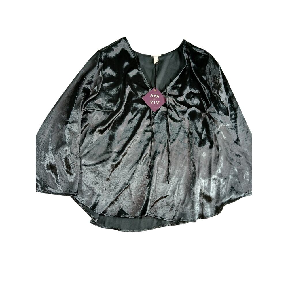 Ava & Viv Shirt Womens 3X (24/26) Black Shimmer Shiny Formal Holiday Blouse NWT